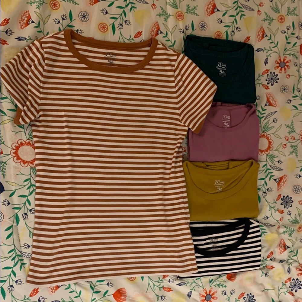 J. Crew Fitted Tee - Striped Caramel / Brown & White